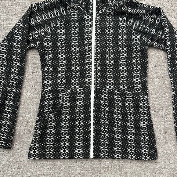 KAVU Sweater Womens Small Black White Geometric Hooded Pockets Full Zip - Picture 3 of 11